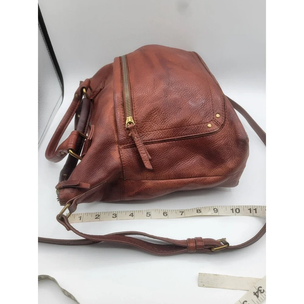 American Leather Co Cognac Brown Pebbled Leather Satchel Crossbody Bag Handbag